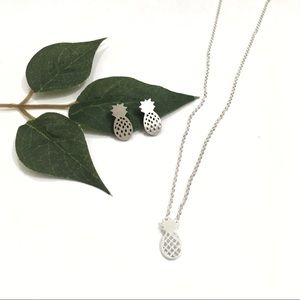 Silver Pineapple Earring Necklace Set